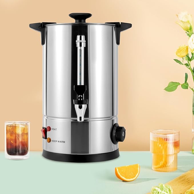 8L Commercial Coffee Urn 50-Cup Stainless Steel Coffee Maker 1000W with Adjustable Thermostat (86-230°F) Hot Water Dispenser for Catering Office Party Wedding (8 Liters)