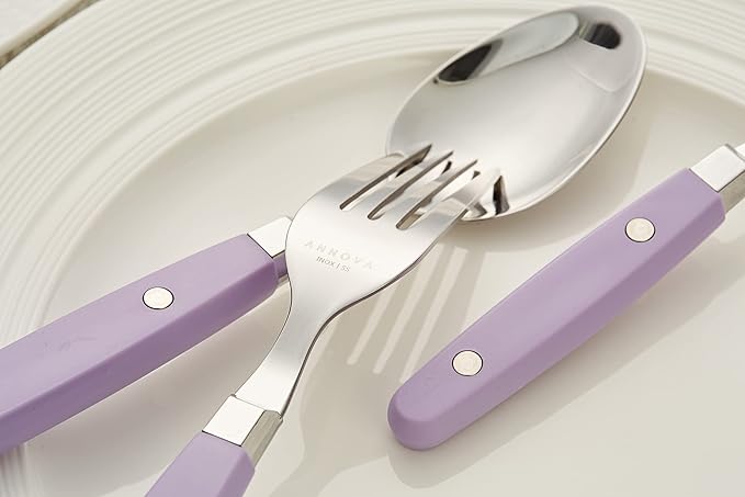 ANNOVA Silverware Set Retro/Rivet Colorful Stainless Steel Tableware Kitchen Flatware Set Utensils Includes Dinner Knives Forks Spoons Salad Forks &amp Dessert Spoons (Lilac 20 Pieces)