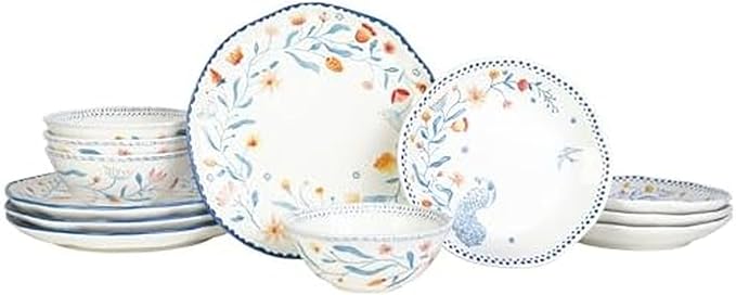 Fitz and Floyd Gracie Floral 12 Piece Dinnerware Set Service for 4