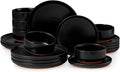 E-far 18-Piece Stoneware Plates and Bowls Sets Dinnerware Sets for 6 Ceramic Dishware Dishes Set with Terracotta Base Chip &amp Scratch Resistant Microwave &amp Dishwasher Safe Matte Black