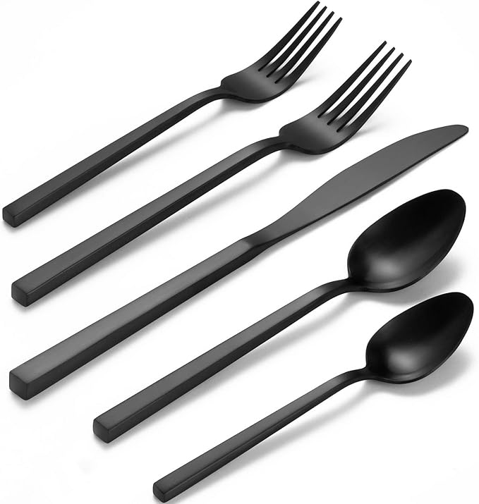 Alata Cube 45-Piece Forged Stainless Steel Flatware Set Cutlery Set with Utensil-Serving Set Silverware Set Service for 8 Matte Satin Polished Dishwasher Safe