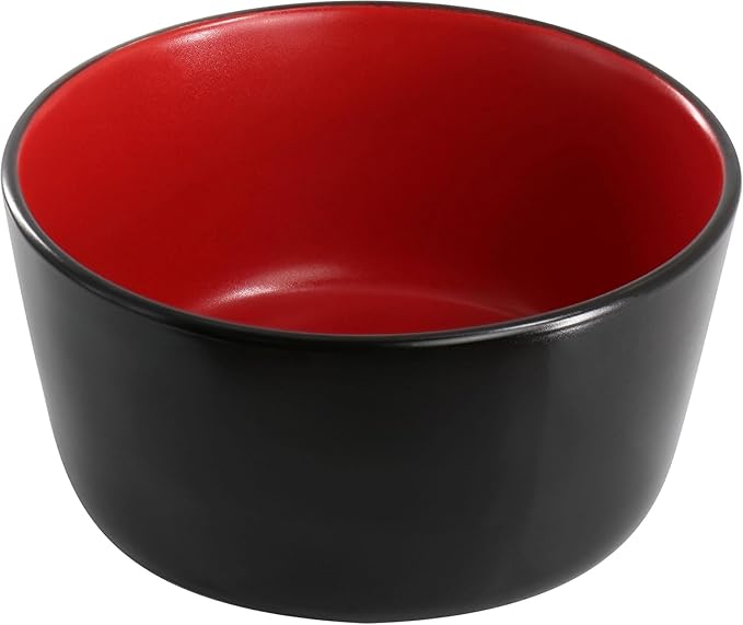 16 Piece Stoneware Dinnerware Set – Two-Tone Plates Bowls &amp Mugs for 4 Modern Matte Finish Microwave &amp Dishwasher Safe (Red)