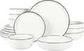 Gibson Home Oslo 16-Piece Porcelain Dinnerware Set Service for 4 – White Plates with Black Rim Microwave &amp Dishwasher Safe