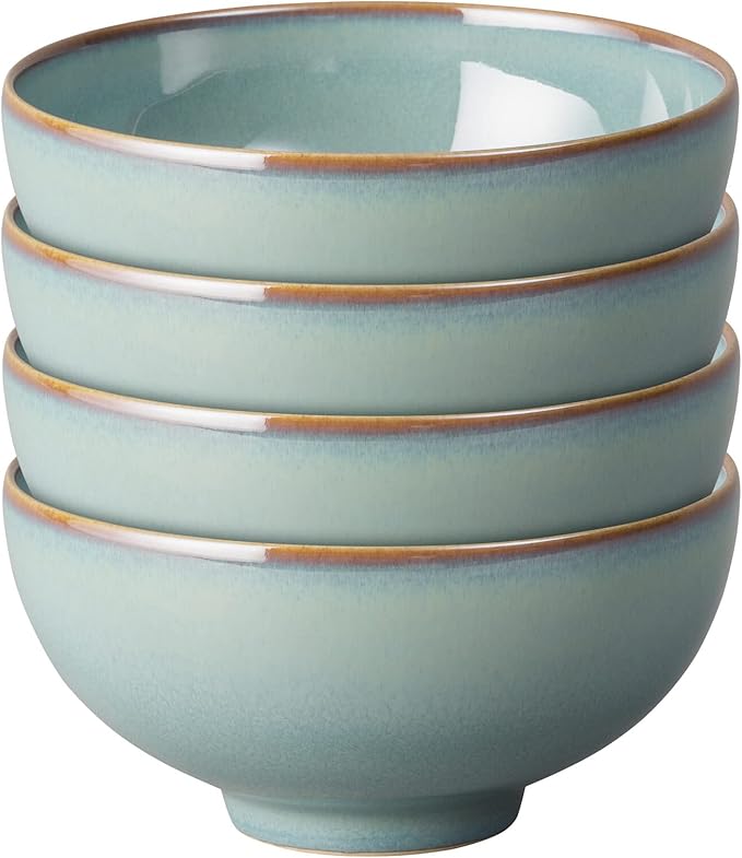 Denby - Regency Green Rice Bowls Set of 4 - Dishwasher Microwave Safe Crockery 480ml 13cm - Green Ceramic Stoneware Tableware - Chip &amp Crack Resistant Soup Bowls