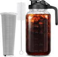 64 oz (2 Quart) Black Cold Brew Coffee Maker Iced Tea Machines Thick Glass with Pour Spout Handle Lid Stainless Steel Filter for Iced Coffee Fruit Drinks or Sun Tea (1)