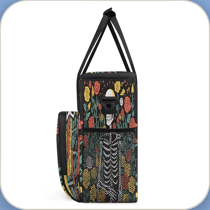 Skeleton Flowers Rose Coffee Maker Carring Bag Travel Carrying Storage Tote Bag Compatible Portable Single Serve Coffee Brewer Case with Pockets for K-cup Pods