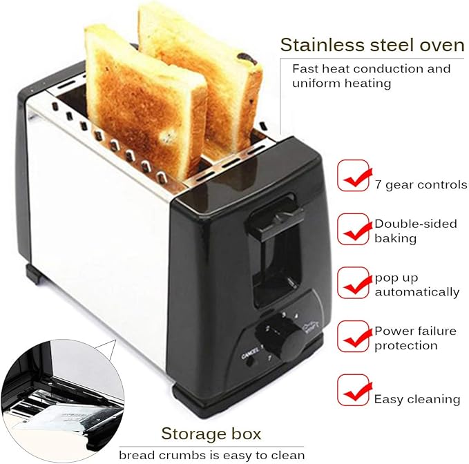 2 Slice Toaster Best Rated Prime Stainless Steel 1.5 inch Wide Slot Small Household Kitchen Toaster with Shade Selector and Pop Up Reheat Defrost Cancel Functions 6 Bread Shade Settings Removable Cr