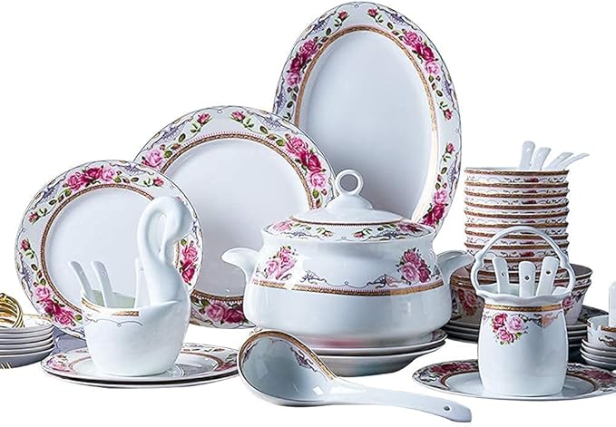 Flower Bone China Tableware Set Porcelain Dishes/Plate/Bowl Dinnerware SetCeramic Dinner SetsFine Dinnerware SetsDishwasher &amp Microwave SafeMulticolorB56P