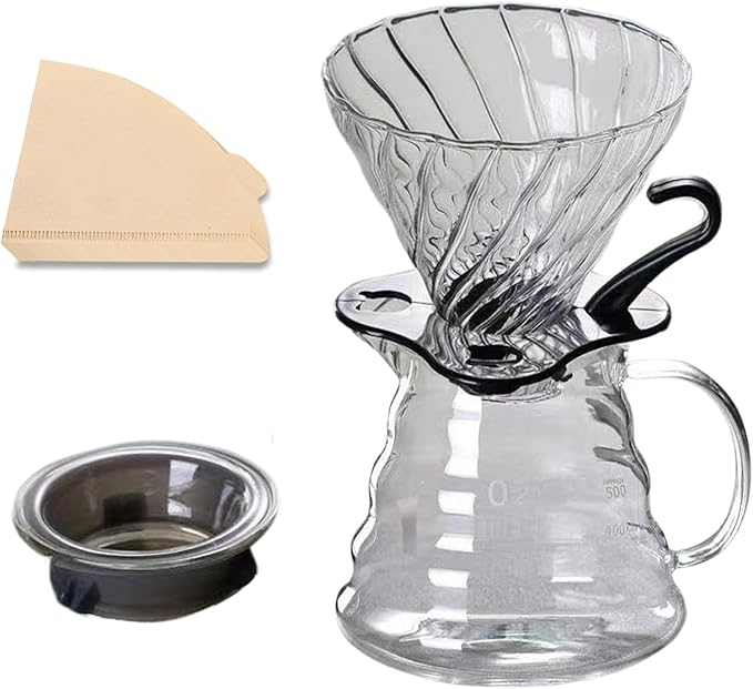 Pour Over Coffee Maker20 oz Borosilicate Glass Coffee Carafe Plastic Collar Coffee Maker Carafe 600 ml Clearfor Home Café Restaurant and Camping