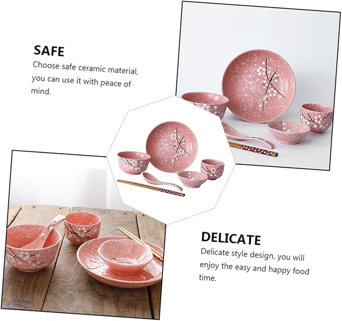 Pink Kitchen Japanese Style Delicate Dinnerware Set Home Tableware Smooth Surface Versatile for Rice Soup