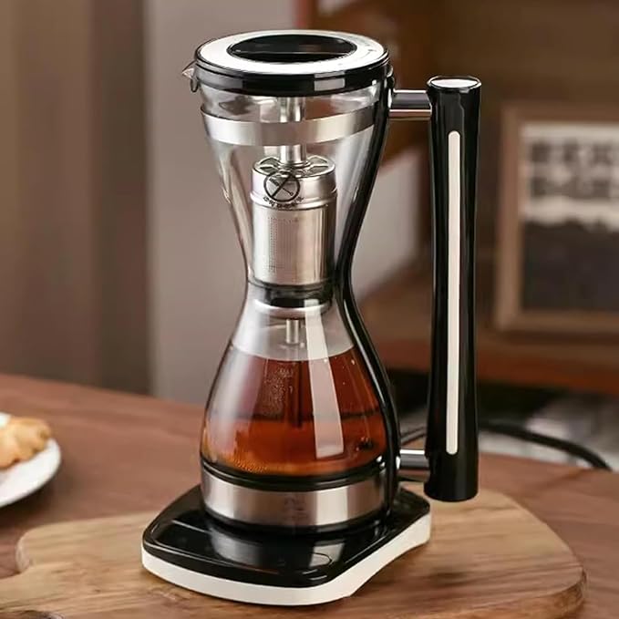 Electric Syphon Coffee Maker Glass Vacuum Siphon Pot with Separate Base 240ml Intelligent Heat Preservation Coffee Pot for Home Offices 30 Minute Keep Warm(240ml Black)