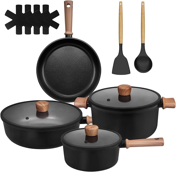 13 pcs Pots and Pans Set Nonstick Cookware Sets black Titanium nonstick coating Induction Cookware Non Stick Cooking Set Frying Pans &amp Saucepans PFOS PFOA Free (13 PCS)