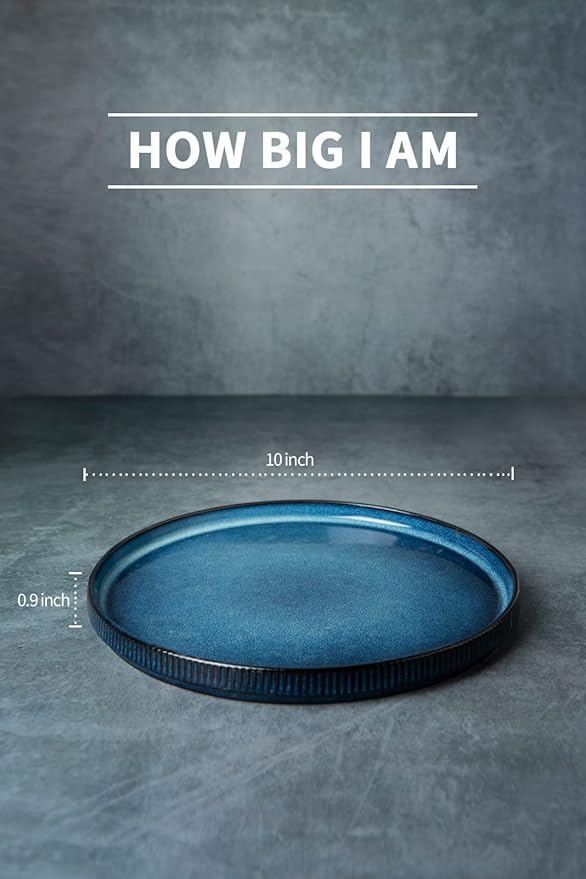 famiware 8.25 Paste Bowl Set (4 Piece) and 10 Dinner Plates for 6 - Nebulas Blue