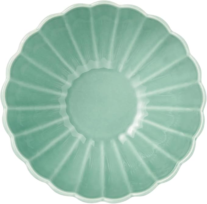 12 Pieces 4-person Set of Ceramic Tableware Including Plates Salad Plates Bowls Etc. with A Wave-shaped Design. Suitable for Daily Dining and Gatherings with Friends. Green Tableware Set