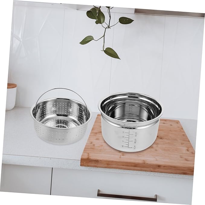 VOSAREA 1set Stainless Steel Electric Rice Cooker Inner Pot Steaming Rack and Draining Basket for Healthy Cooking and Capacity