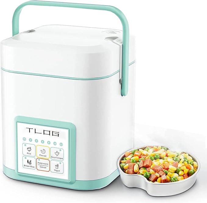 TLOG Mini Rice Cooker 2.5 Cups Uncooked Healthy Ceramic Coating Portable Rice Maker 1.2L Travel Rice Pot Small for 1-3 People Personal Rice maker Food Steamer Multi-cooker for Grains Oats