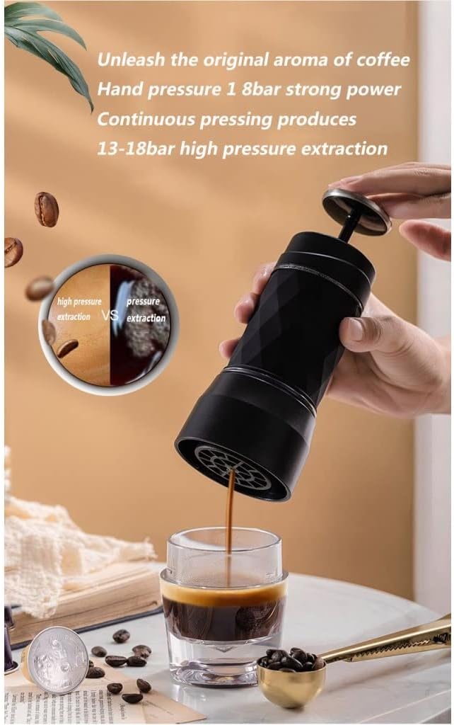 Portable Mini Coffee Machine Home Small Italian Coffee Powder Capsule Dual-use Manual Mini Portable Coffee Machine Two-in-one (Color : Black)