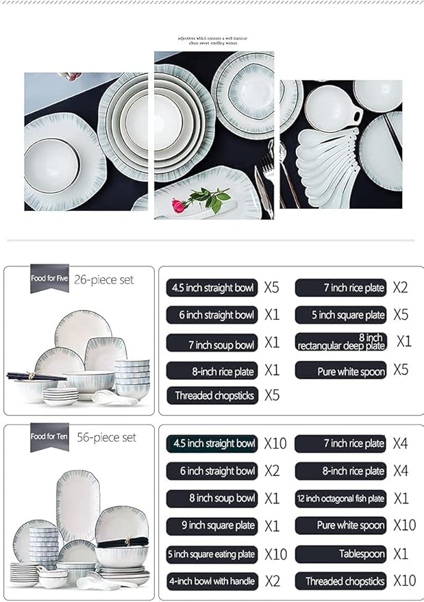 Dinnerware Sets - Luxury Gift Dishes Service Set 26PCS/56PCS Chinese Style Bone China Dinnerware Set Household Ceramic Bowl Dishes Plate Service for 5/10(26 Pieces)