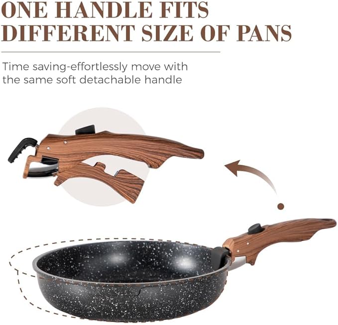 10 Pcs Pots and Pans Set Non Stick Nonstick Kitchen Cookware Sets Detachable Handle Induction Pots and Pans Set with Removable Handle RV Cookware Set for Camping Oven Safe PFOS PFOA Free Black