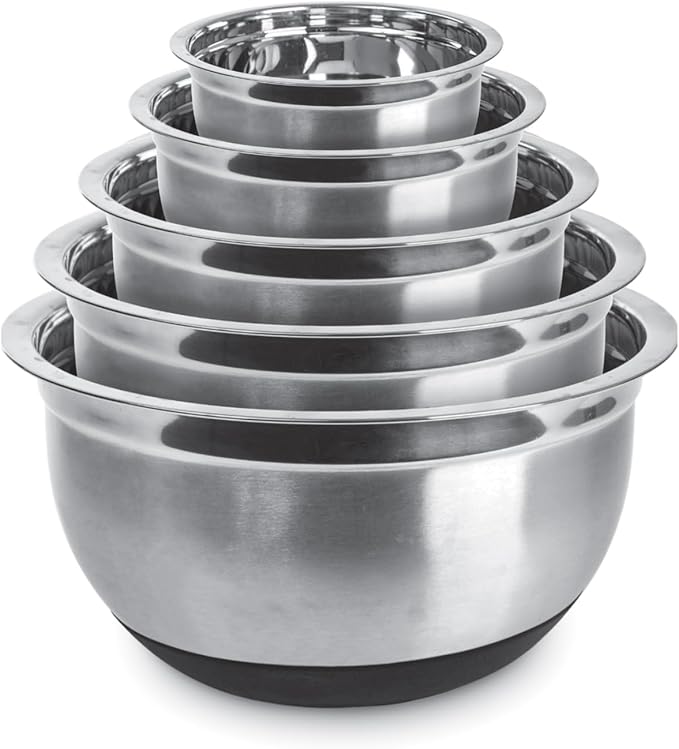 Avador Premium Stainless Steel Mixing Bowls with Lids Non-Slip Set of 5 Mixing Bowl Set with Silicone Base Space Saving Great for Cooking Baking Prepping (0.25qt 1qt 1.5qt 3qt 5qt)