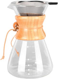 Pour Over Coffee Maker Coffee Dripper Brewer Paperless Glass Carafe Coffee Pot with Stainless Steel Filter &amp Wood Sleeve for Home Travel(1000ml)