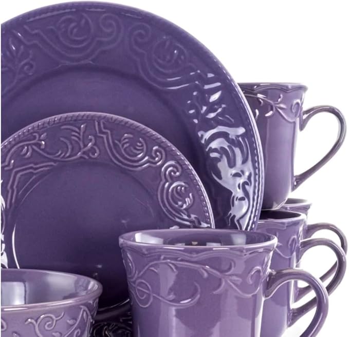 Elama Lilac Fields Town House 16-Piece Dinnerware Set
