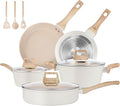 Pots and Pans Set Non Stick Non-Toxic Ceramic Cookware Set 11pcs Induction Cookware Kitchen Cooking Set with Frying Pans Saucepan Stock Pot PFOA Free &amp PFOS Free Cream Color