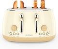 Toaster 4 SliceRetro Stainless Steel Toaster with Extra Wide Slots Cancel Bagel Defrost Function Dual Independent Control Panel Removable Crumb Tray and High Lift Lever (Beige)