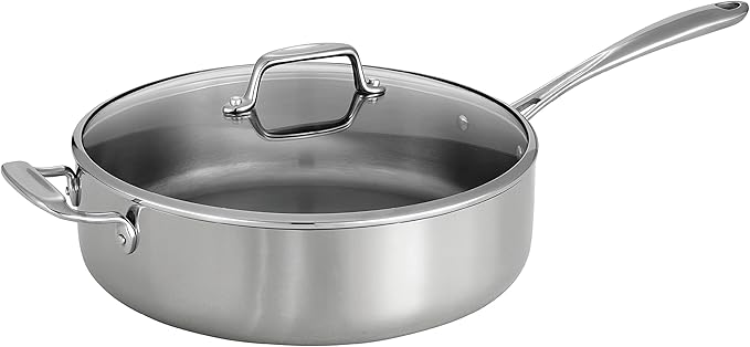 Tramontina Tri-Ply Clad Stainless Steel 6-Quart Saute Pan with Glass Lid Induction-Ready Cooking Pan Dishwasher-Safe NSF-Certified