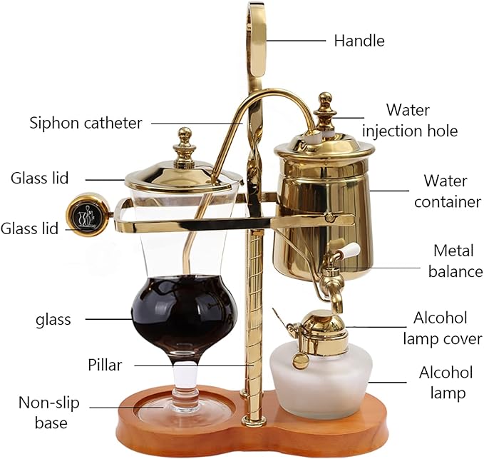 DYRABREST Siphon Syphon Coffee Maker 5-Cup Coffee Syphon Tabletop Siphon (Syphon) Coffee Maker 500ml Borosilicate Tabletop Vacuum Coffee Maker for Home Coffee Shops and Offices (500ml Gold)