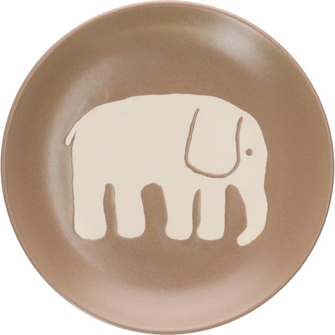 Finlayson FIN141-255 Elephanty Pattern Medium Plate Plate Diameter 5.5 inches (14 cm) Miscellaneous Goods Scandinavian Tableware Women's Present Mother's Day Mocha Brown Made in Japan