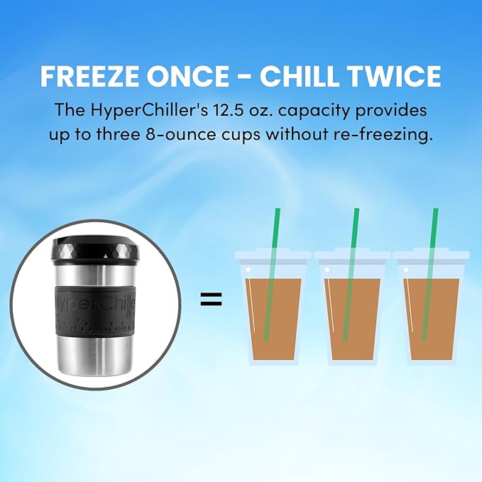 The Original but NEW Stainless-Steel HyperChiller HC2SS Patented Iced Coffee/Beverage Cooler Ready in One Minute Reusable for Iced Tea Wine Spirits Alcohol Juice 12.5 oz Stainless Steel