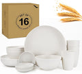 Premium Wheat Straw Dinnerware Sets for 4 Microwave Safe Plates and Bowls Sets 16-PieceUnbreakable and Lightweight Dinner Plates for KitchenPicnic and PartyPlates SetCups Set(White)
