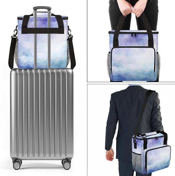 Blue Tie Dyeing Coffee Maker Carrying Bag Portable Travel Storage Tote Bag Compatible with K-Mini or K-Mini Plus Single Serve Coffee Brewer Carrying Case with Multiple Pockets &amp Shoulder Strap