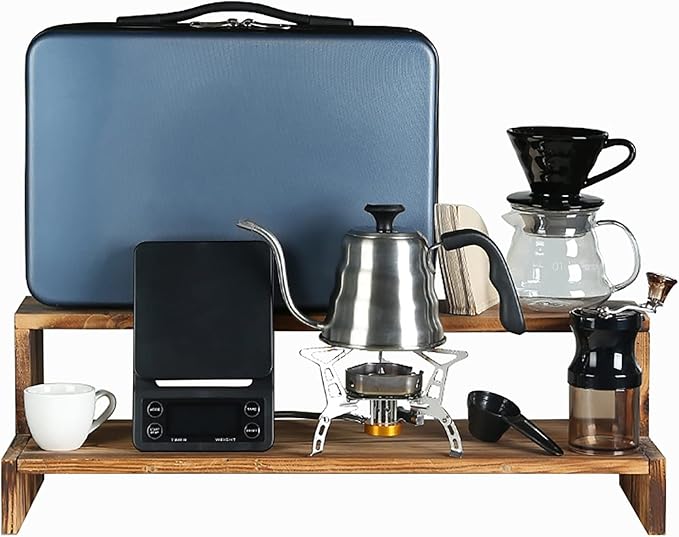 Pour Over Coffee Maker Gift Set All in 1 Coffee Accessories Tools304 Stainless Gooseneck KettleCoffee Grinder V60 Dripper Brewer Filters Serving of Coffee Set Travel Bag (Size : J)