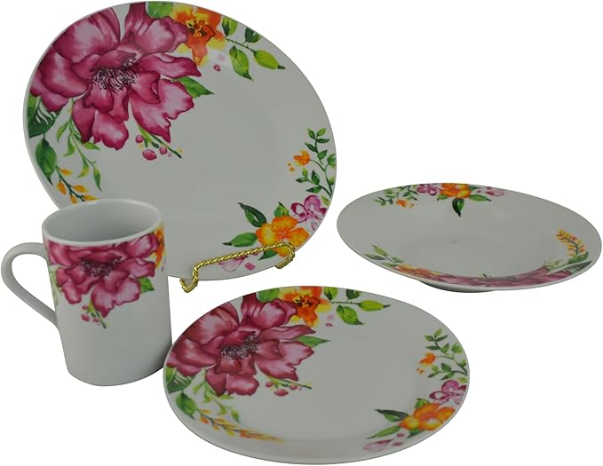 16 Piece purple Floral Dinnerware Set Service for 4