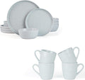 Famiware Mars Plates and Bowls Set for 4 4-Piece 14 oz Coffee Mug 16-Piece Stoneware Dinnerware Sets Light Gray