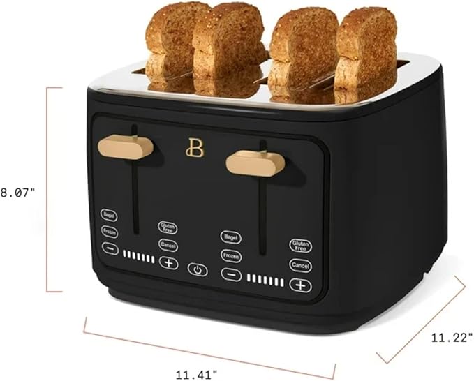 Four-slot Digital Touch Display Toaster with LED Countdown Extra Wide Self-Adjusting Slots Powerful Even Toasting (Black Sesame.)