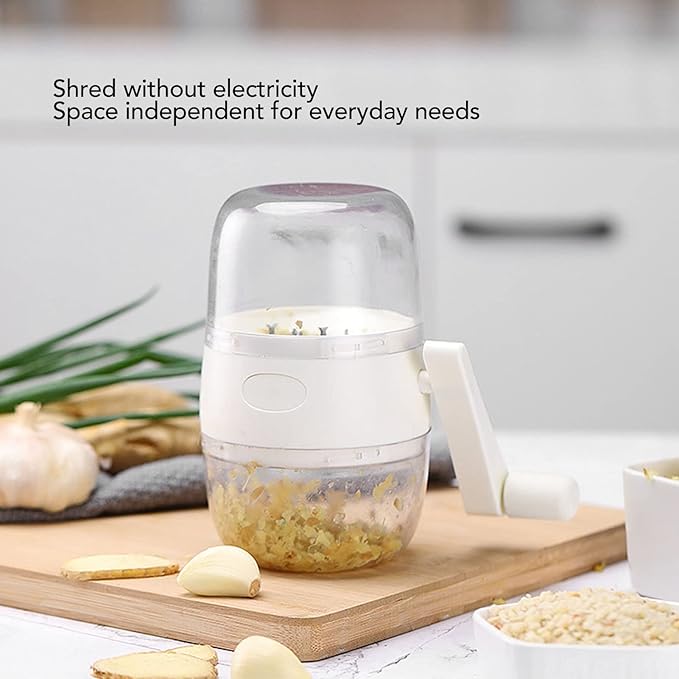 Yuecoom Stainless Steel Blades Nut Chopper Manual Grinder with Hand Crank for Garlic White