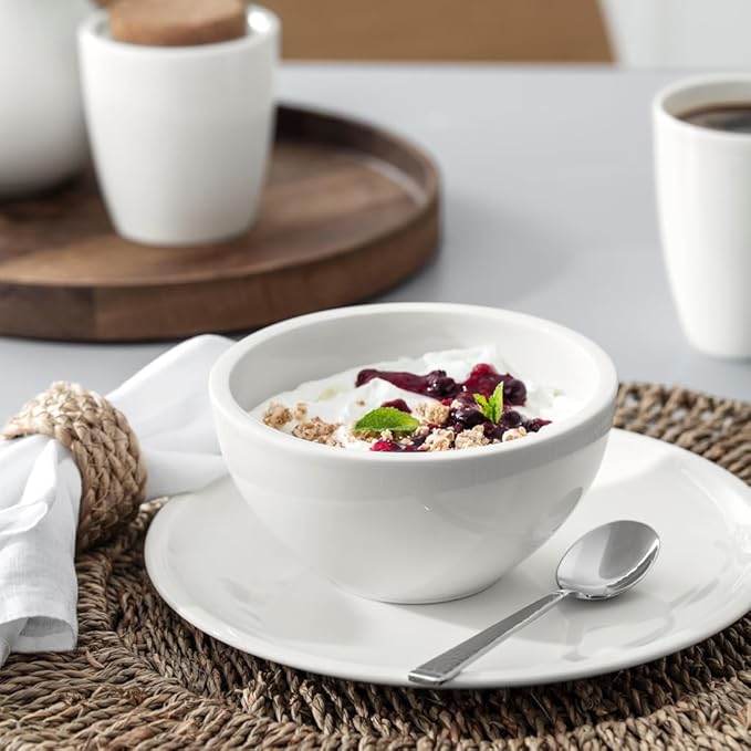 Villeroy &amp Boch Artesano Original 16-Piece Dinnerware Set Service for 4 Dinner and Salad Plates Pasta and Rice Bowls Premium Porcelain Made in Germany Microwave and Dishwasher Safe Creamy W