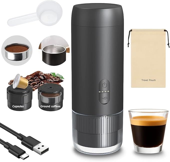 Portable Espresso Maker 20 Bar Travel Coffee Maker with USB Charging Compatible with Ground Coffee &amp Capsules (NS) Waterproof for Camping Hiking RV Car Office