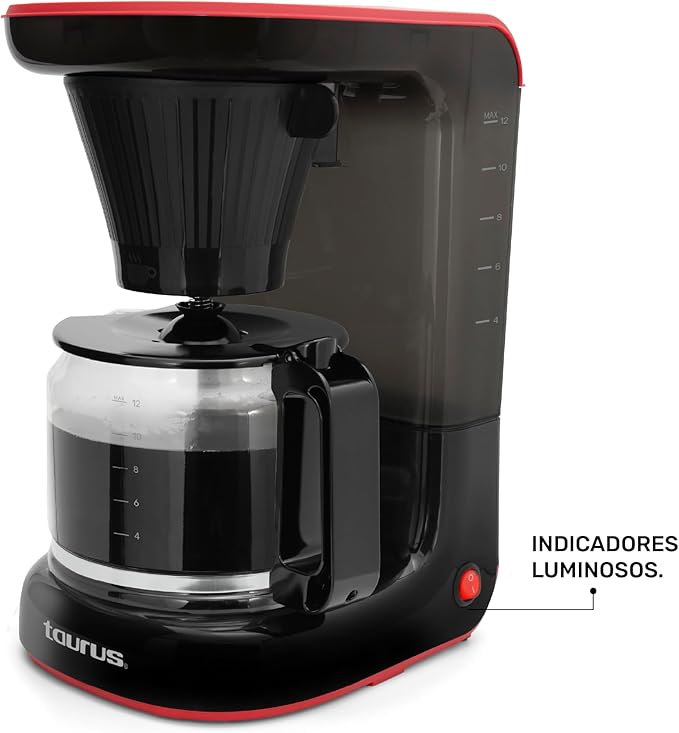 Taurus Velvet 12-Cup Drip Coffee Maker Glass Carafe Modern Compact Design Non-Programmable Easy-Clean Reusable Filter Auto Shut-Off Black