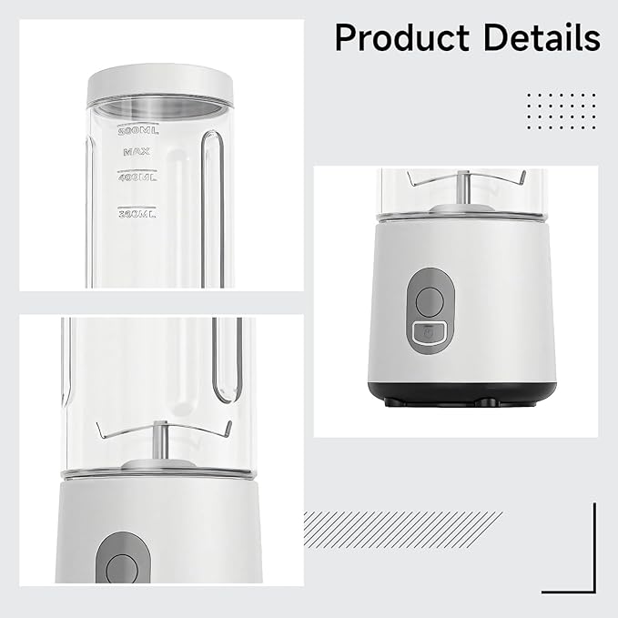 16.9 Fl Oz (500 Ml) Portable Blender USB Rechargeable Juicer Cup 180W Power with Stainless Steel Blades Perfect for Smoothies At Home Or Outdoors