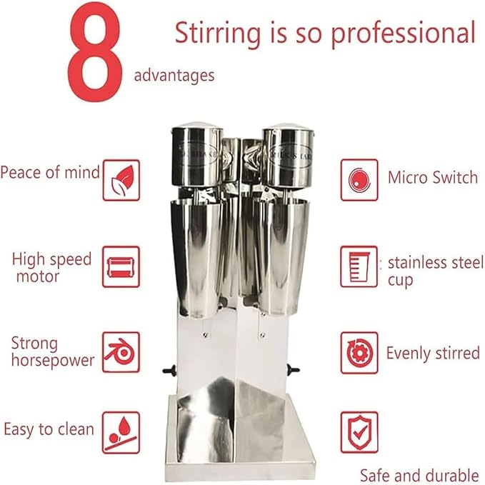 180W Commercial Milk Shake Machine 18000 Rpm/min Portable Milkshake Mixer 2 Gear Speed Adjustable/360° Uniform Stirring for Bars Cold Drink Shops