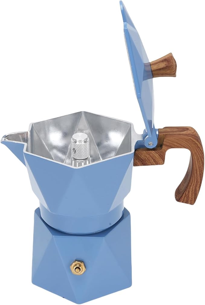 ZJchao Italian Coffee Maker Premium Anodized Aluminum Stovetop Coffee Pot Dual Valve Brewing Rich For Home Camping 2 Cup 16x16cm (Blue)