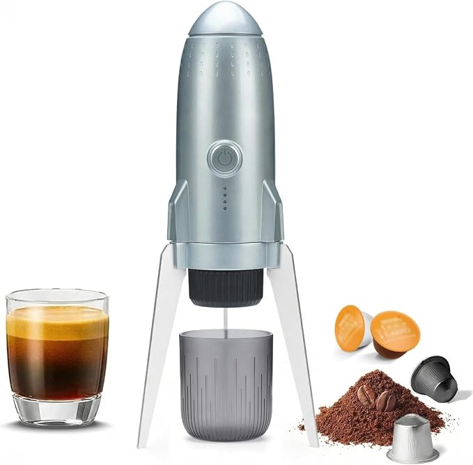 Portable Electric Espresso Machine Travel Coffee Maker for Camping 3 in 1 Self-Heating for Ground Coffee &amp DG NS Capsule Pods For Travel Camping and Hiking (Space Grey)