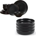 Famiware Venus Dinnerware Sets and Mercury Pasta Bowls Set of 4 16 Pieces Plates and Bowls Sets Microwave and Dishwasher Safe Black