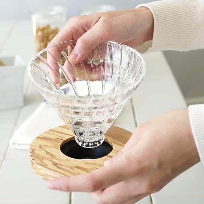 Hario VDGR-02-OV V60 Heat Resistant Glass Permeable Coffee Dripper Olive Wood 02 Coffee Drip For 1 to 4 Cups