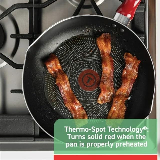Generic T-fall Easy Care 20 Piece ProGlide Nonstick Interior Pots and Pans Cookware Set with Thermo-Spot Technology &amp Measuring Marks (Red) B087SKDW