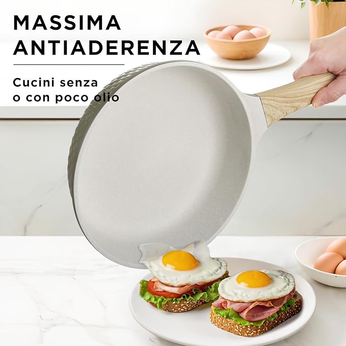 Bambù 10Pcs Cookware set Die-cast Aluminum pots and pans Nonstick frying pans and casseroles Induction safe PFOA-free (Green and Cream 10 pcs)